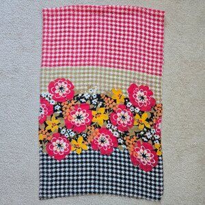 Lightweight Woven Wool Floral Houndstooth Scarf Vera Neumann